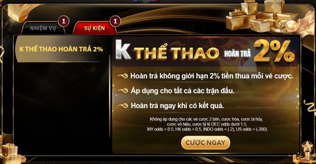 X8 Khuyến mãi hoàn trả 2%